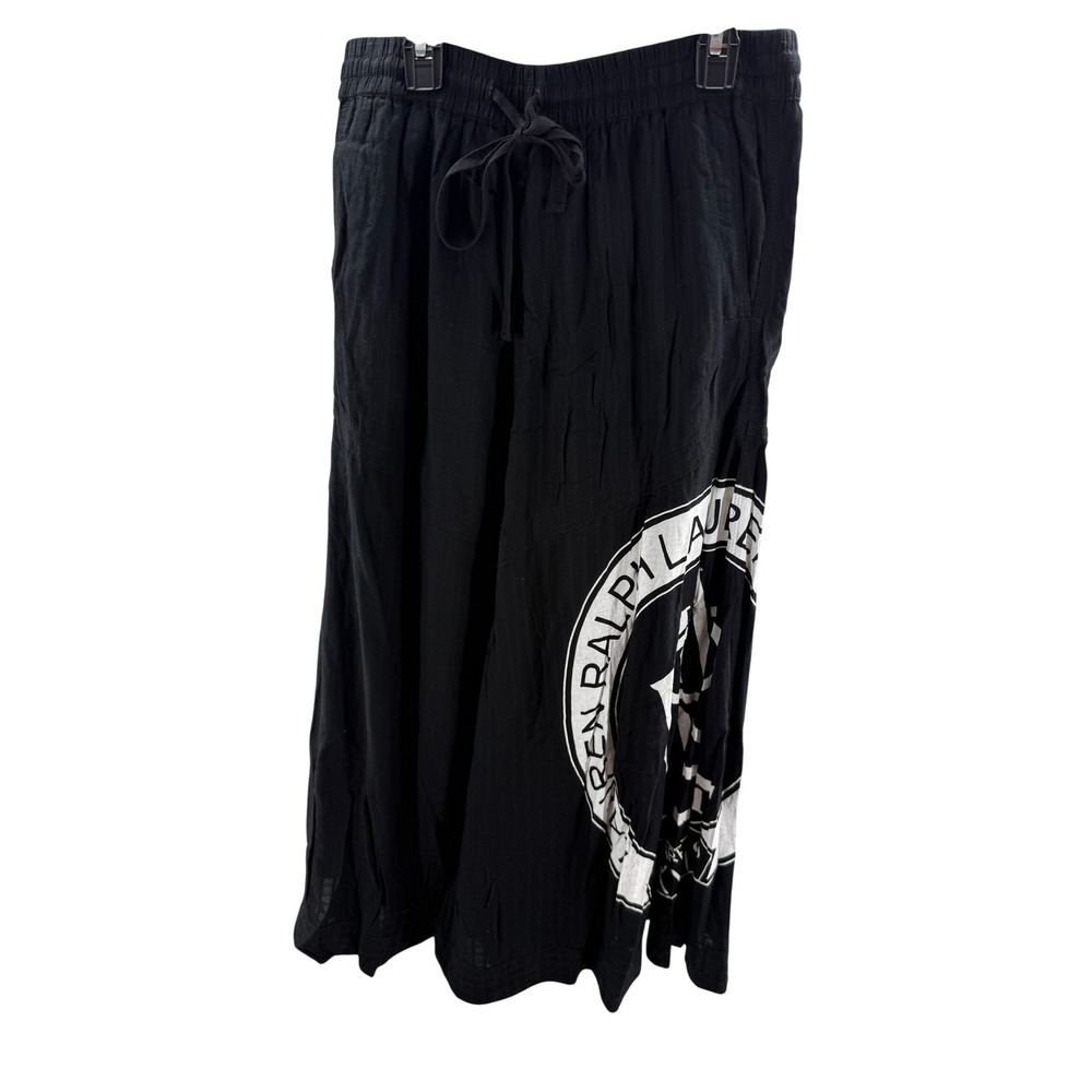 Lauren Ralph Lauren Famira Black Logo Maxi Skirt Lined Drawstring 2 Sample NEW